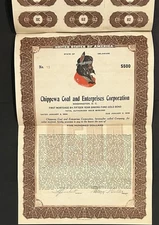 Rare 1939 Chippewa Coal and Enterprises Corporation Washington DC $500 Bond