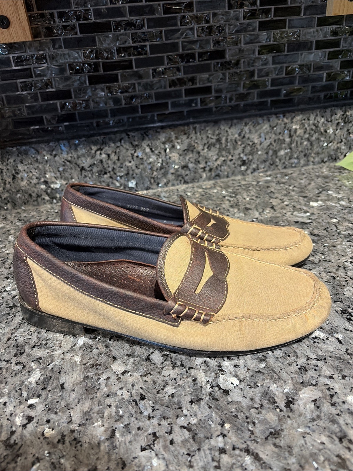 Weejuns Larden Men Brown Leather Canvas Penny Loafer Shoe Size 10.5 D