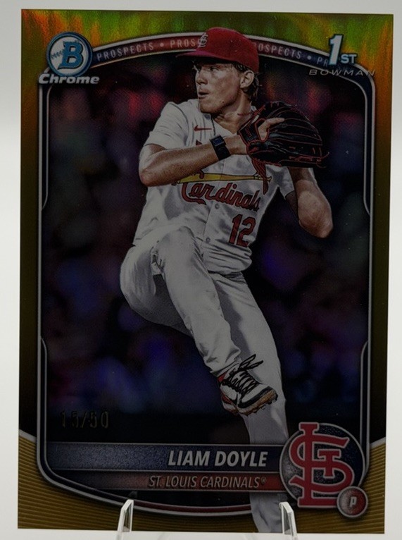 Liam Doyle 2025 Bowman Draft Chrome RC Rookie 1st 15/50 Gold Refractor True