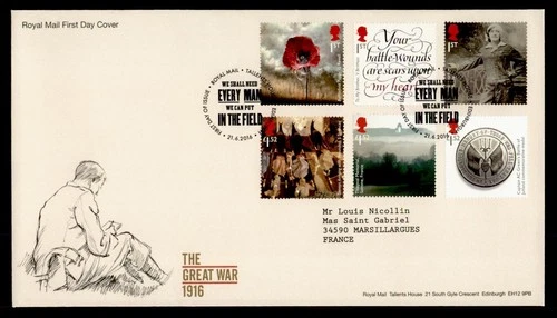DR WHO 2016 GB FDC WWI ANIV COMBO M77365