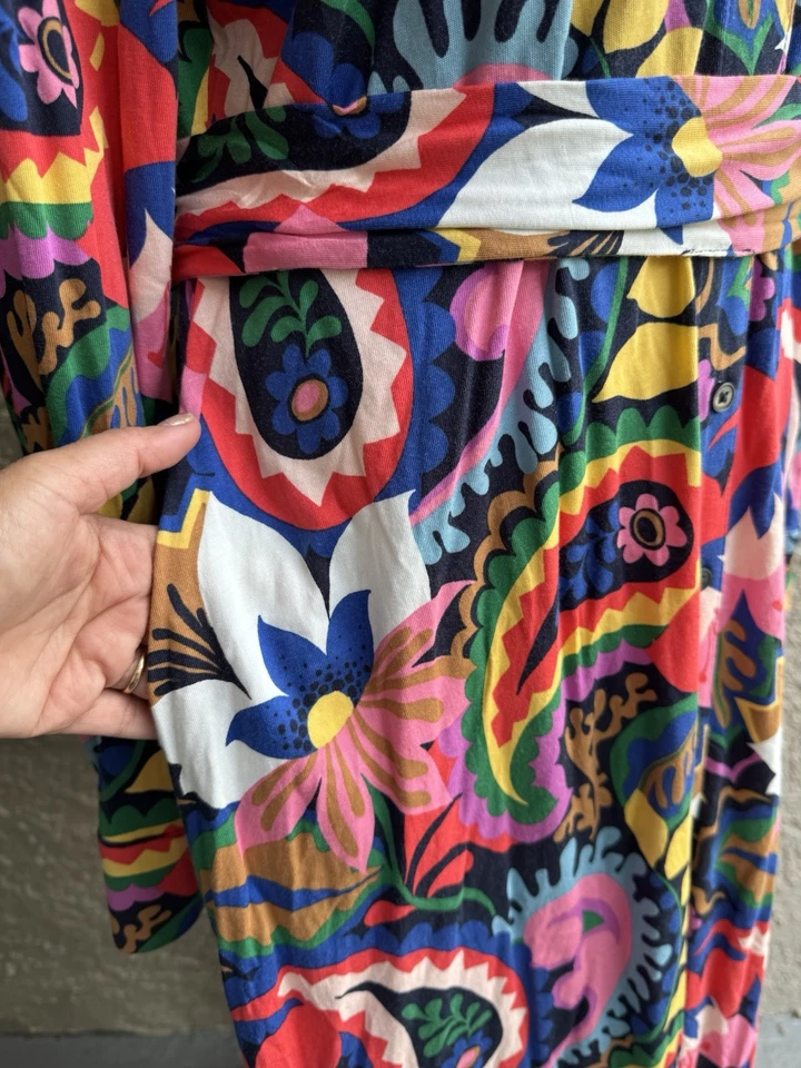 Boden Marcia Jersey Midi Shirts Dress Multi Bright Botanical Paisley Size 14R - Image 2 of 4