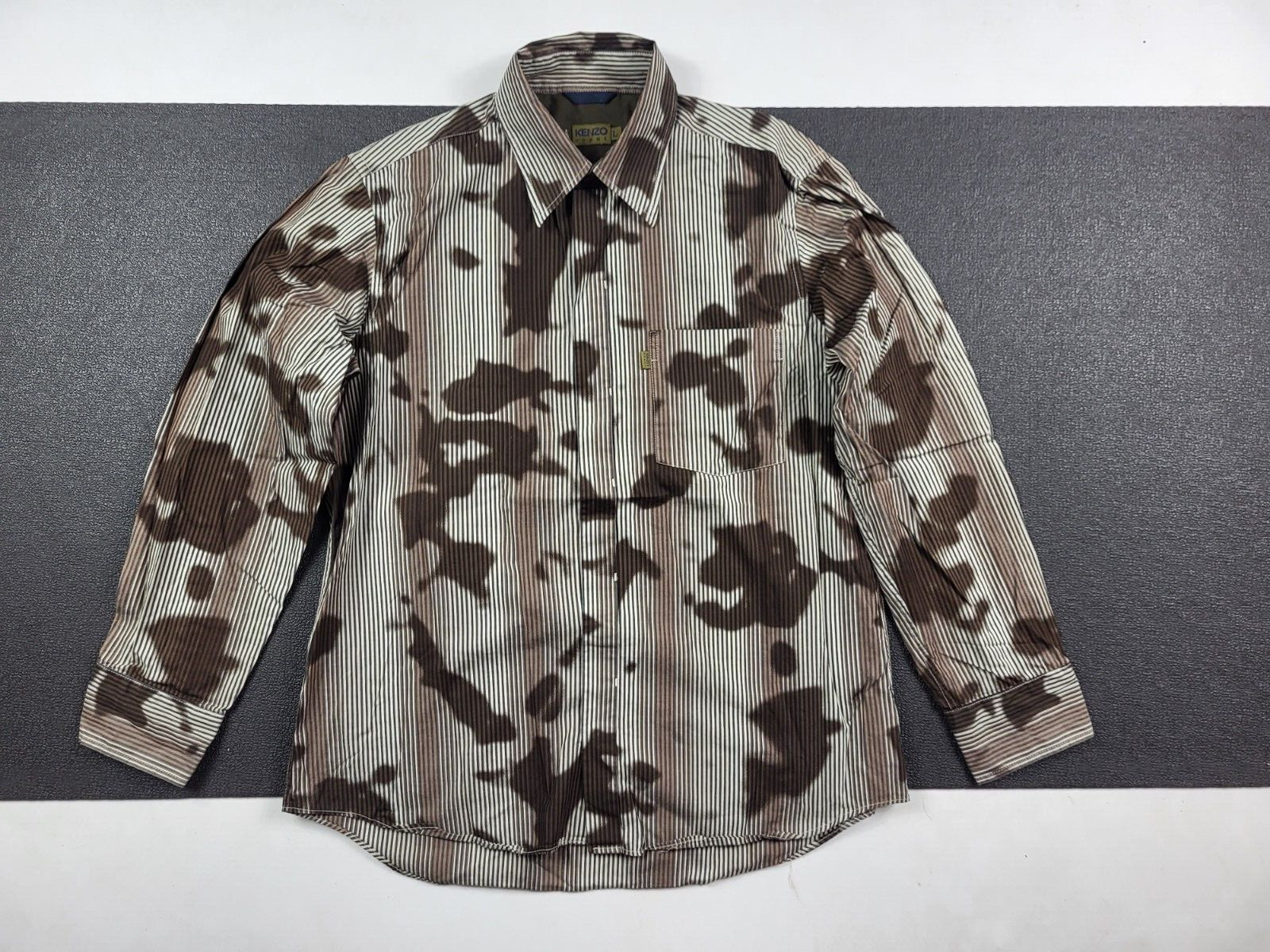 kenzo shirt prints long brown homme striped buttoned men size L RARE!
