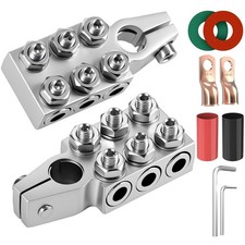12 Way Battery Terminal Connectors Fits 8 To 4/0 AWG Clamps 1 Pair SAE/DIN/EN