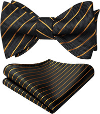 Men's Striped Self-Tie Bow Tie  Pocket Square Set Formal Wedding Tuxedo