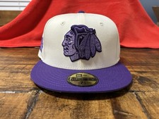 Chicago Blackhawks Hockey Fights Cancer Chrome Purple New Era Fitted 7 1/8 Grey