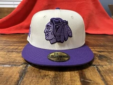 Chicago Blackhawks Hockey Fights Cancer Chrome Purple New Era Fitted 7 1/8 Grey