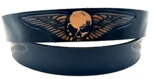 SKULL WINGS EMBOSSED MOTORCYCLE COWHIDE BLACK LEATHER BELT SIZE 26-48 USA MADE
