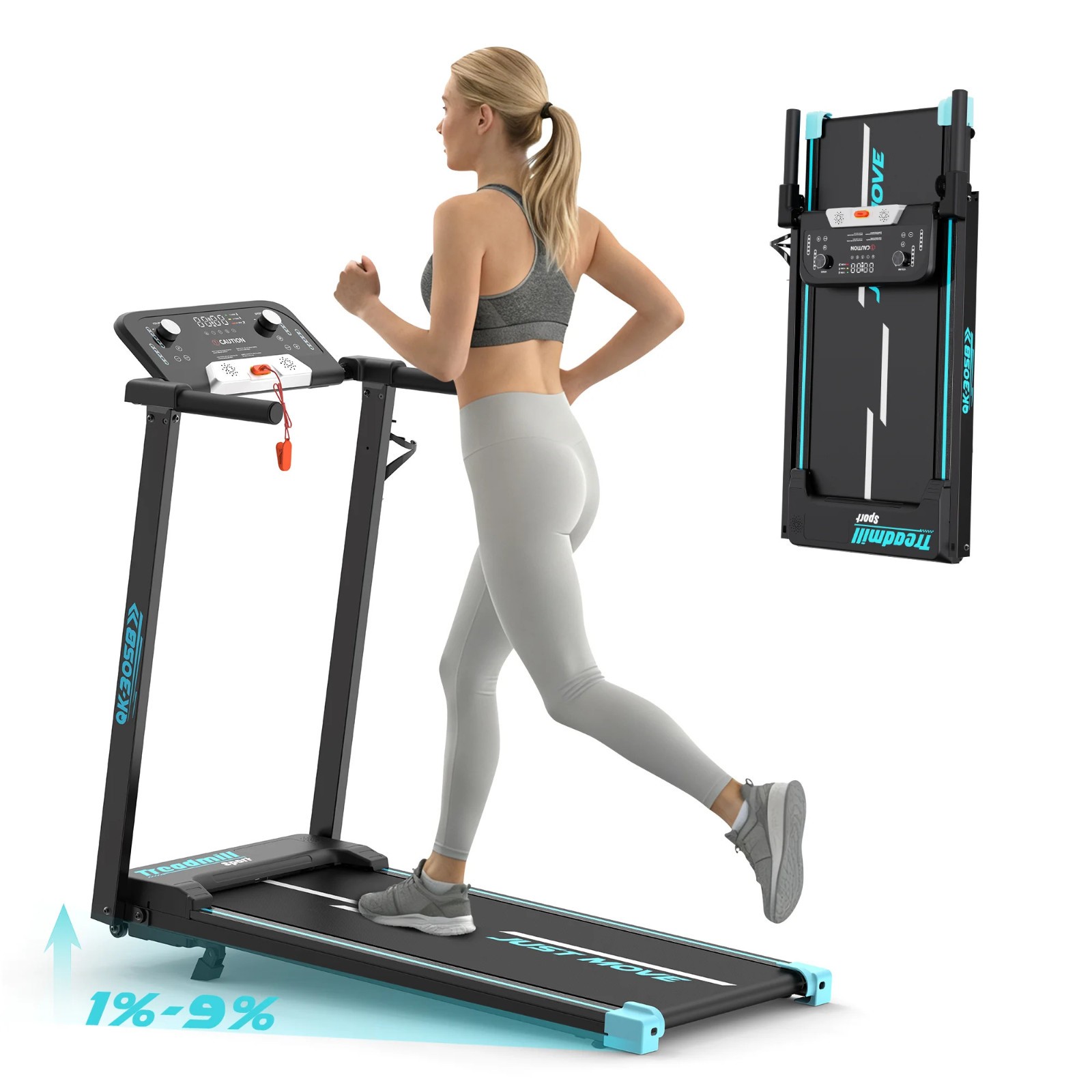 Tapis de course pliable pour petit espace avec inclinaison 9% et Bluetooth