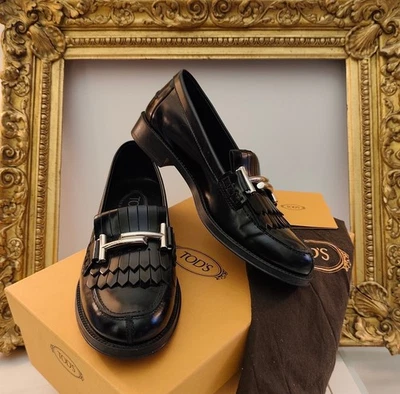 Mocassins Femme Tod's "Double T" En Cuir Noir - Photo 1/4