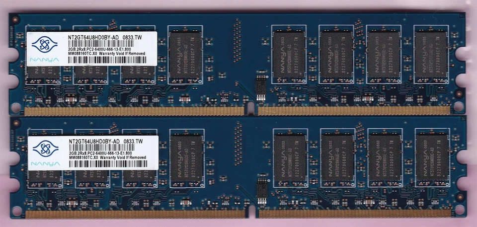 4GB 2x2GB PC2-6400 DDR2-800 NANYA BLUE NT2GT64U8HD0BY-AD DESKTOP RAM MEMORY KIT - Image 4 of 4