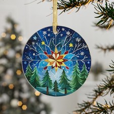 Nordic Inspired Graphic - Clear Round Acrylic Ornament - Holiday Decor Gift