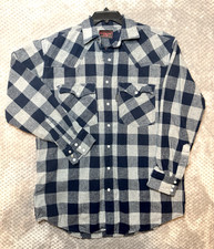 Five Brother Flannel Long Sleeve Men  s Shirt Navy/Gray Pearl Snap Buttons Large