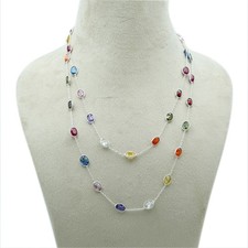 Sterling Silver Multi Gemstones Swarovski Necklace, Handmade Minimalist Jewelry