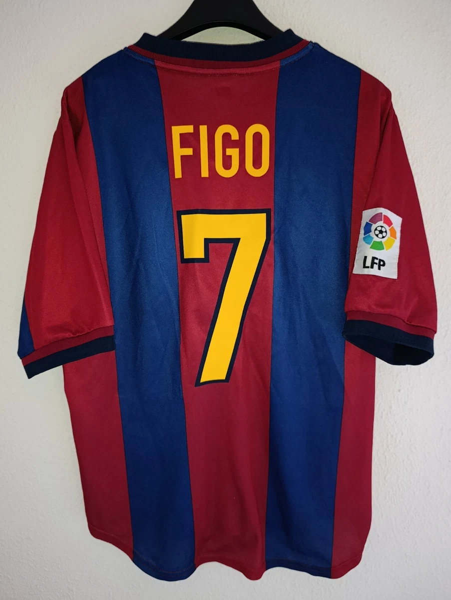 Maillot De Foot FC Barcelone Luis Figo Vintage - Kappa, Domicile, Taille S Homme, Neuf Rétro