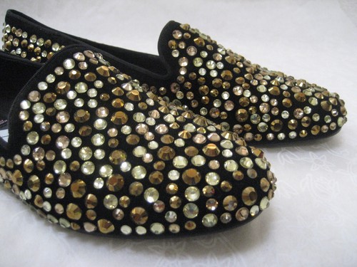 STEVE MADDEN MAJIKAL BLACK & GOLD RHINESTONE FLATS SHOES SIZE 9 1/2 M - NEW - Picture 3 of 4