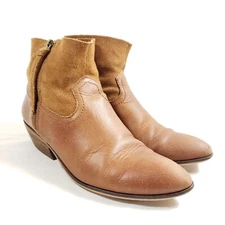 Frye And Co. Womens Size 7.5 Brown Leather & Suede Ankle Boots With Side Zipper