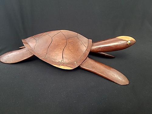 Beautiful Large Mid Century Vintage Hand Carved Wooden Sea Turtle 18" Long Décor - Photo 6/10