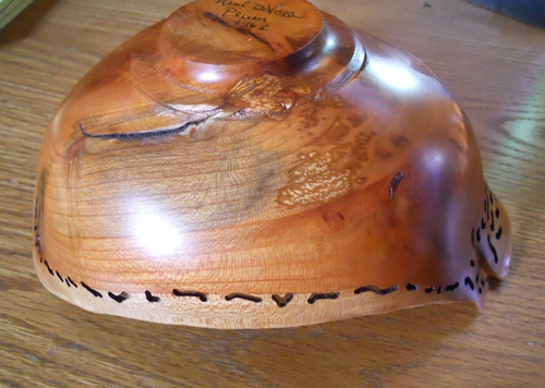 Neal DeVore Hand Carved Wooden Burl Plum Bowl Decorative Edging 9"x 6"x 7" - Picture 6 of 7