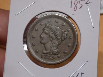 LARGE CENT 1852 XF BETTER GRADE ERROR STRUCK THROUGH WIRE REV | eBay