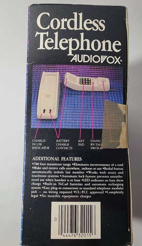 Vintage 1985 Audiovox At-12 Cordless Phone w/ Original Box - Zdjęcie 8 z 8