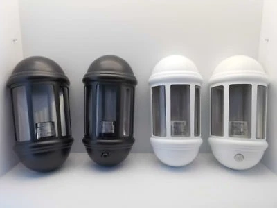 ANSELL LATINA HALF LANTERN BLACK, WHITE STANDARD, PIR OUTDOOR IP65 POLYCARBONATE