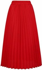 Women's Chic Elastic High Waisted A Line Pleated Shirring Midi-Long Skirt