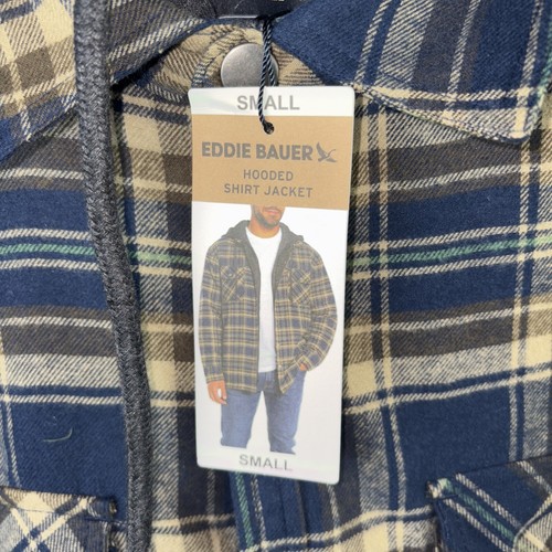 Eddie Bauer Men’s Hooded Shirt Jacket Navy Soloman Plaid Size Small - 第 7/7 張圖片