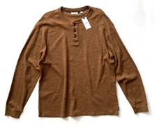 ROWM Shirt Thermal 1/4 Button Henley Long Sleeve Dark Khaki Cotton Blend XL