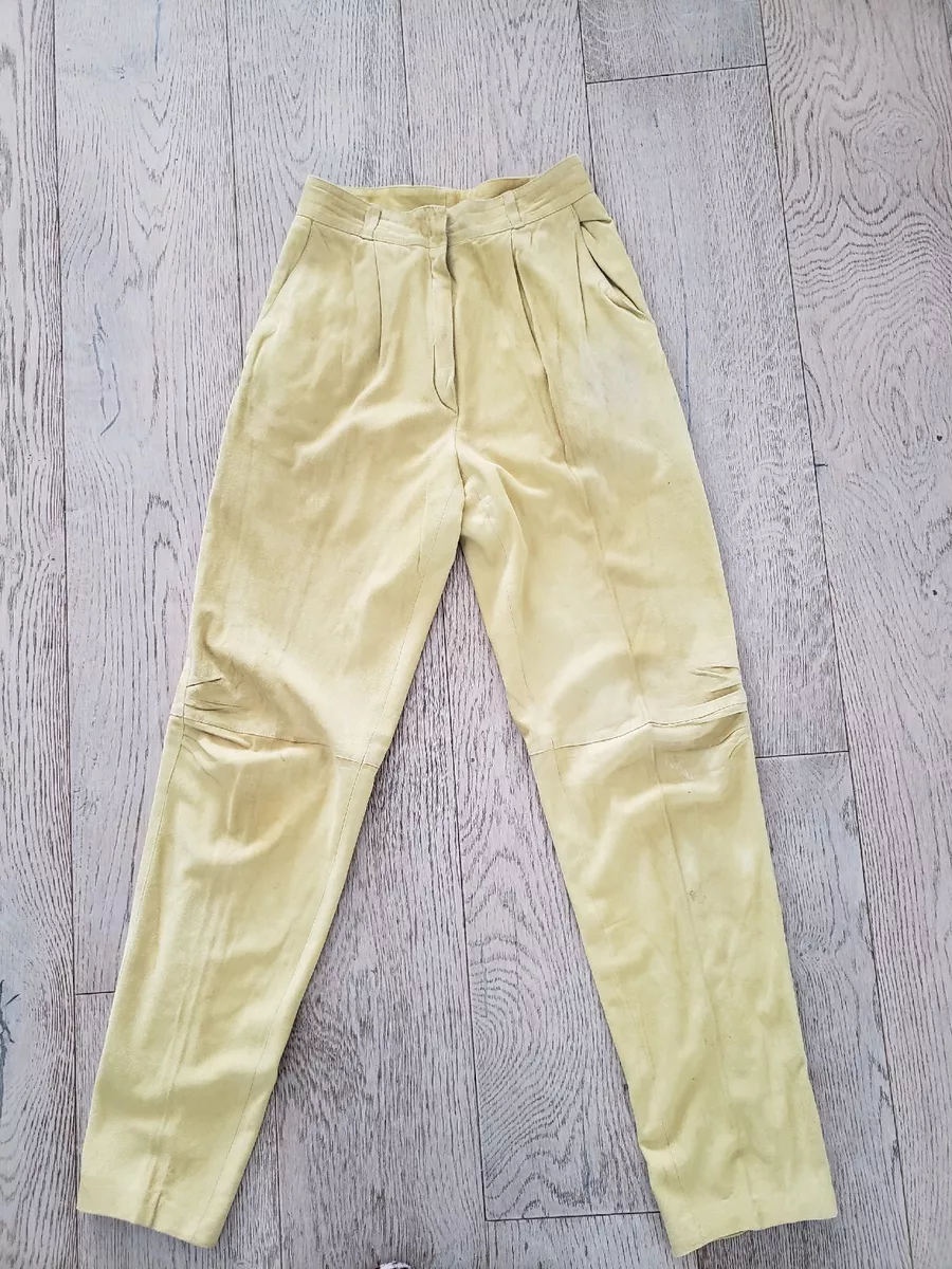 VTG Gianni Versace Canary Yellow Suede Pants 1980s Italy Women's 42 Y2K