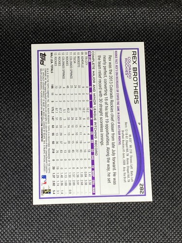 Rex Brothers Colorado Rockies Signed Auto 2014 Topps Card #282 ~ COA - Picture 2 of 3