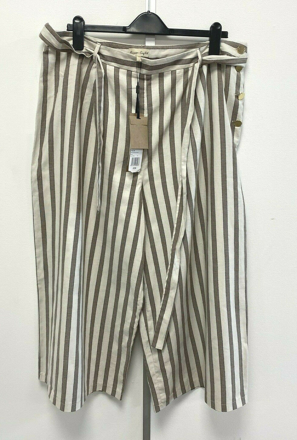 Phase Eight NEW stone striped cotton wide legged Manon culottes UK16 Eur44 US12