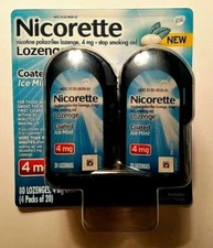 Nicorette Nicotine Lozenge Stop Smoking Aid, Coated Ice Mint, 4mg, 80 Lozenges