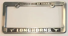 TEXAS LONGHORNS CAR TRUCK TAG FRAME SILVER BLACK LICENSE PLATE UNIVERSITY OF