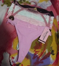 5 NEW JUICY COUTURE JC3734 5PKE NO PANTY LINES LACE WAIST MF THONG PANTIES L