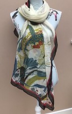 Image of BIBA Silky Polyester Scarf Shawl Cream Background Multicolour 27” X 76” New Tags