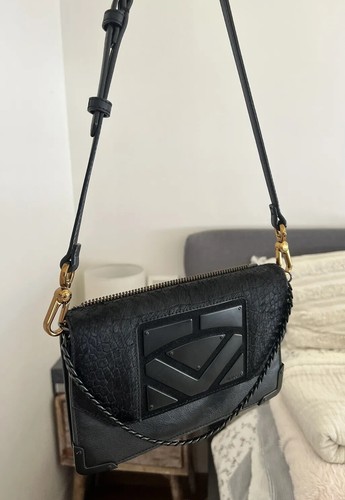 Mimco Leather bag small purse black hair Cowhide Clutch Hand Fur Shoulder New