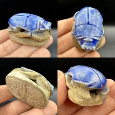 Beautiful Blue Glazed Glass Ancient Egyptian Scarab With inscription