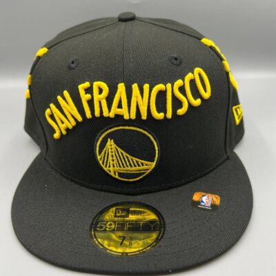 Golden State Warriors Hat Men 7 5/8 Black Yellow 59Fifty New Era Fitted Cap New