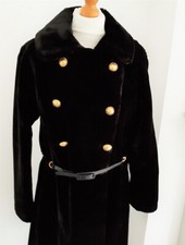 Black Faux Fur Luxury Velvet Coat Double Button