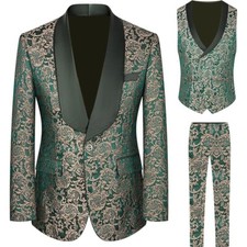 Men's 3 Piece Jacquard Paisley Shawl Lapel Blazer Prom Groom Tuxedo Wedding Suit