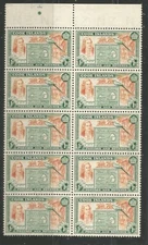 COOK IS ,NEW ZEALAND SG151  1949 GVI  1d chesnut & green i MNH marginal bl of 10