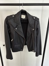 Iro Ashville Cropped Leather Biker Jacket, Navy Dark Blue, Size 42