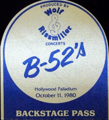 B-52's Backstage Ticket Pass Hollywood Palladium Rise Miller Concerts 10/11/1980