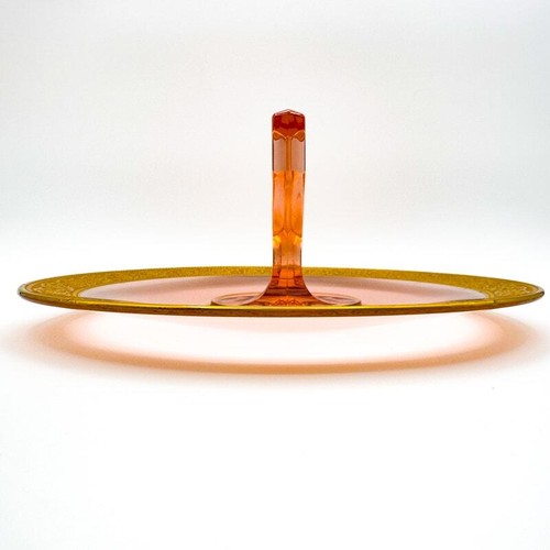 Vintage Pink Depression Glass Tidbit Tray w Gold Rim Dessert Plate w Handle - Picture 12 of 12