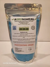 AGRONOMICAL 20-20-20 Water Soluble BLUE FERTILIZER  with Micronutrients 1 POUND!