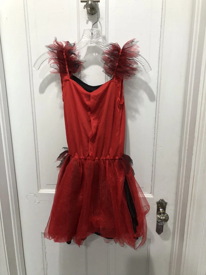 Niñas 8/10 Rojo Y Negro Disfraz Vestido de Baile Rojo Lentejuelas Ribete Con Falda Tutú Foto 4 de 4