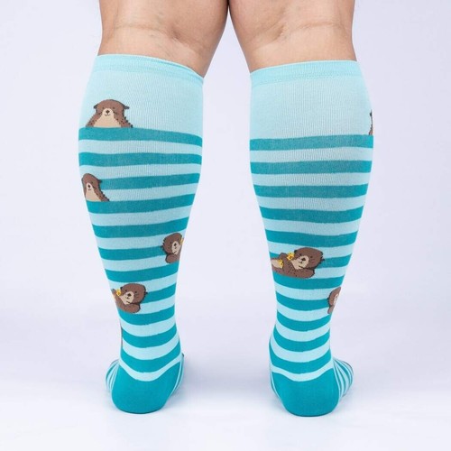 Calcetines hasta la rodilla My Otter Foot pantorrilla ancha para mujer XL elásticos a rayas moda nuevos - Imagen 2 de 2