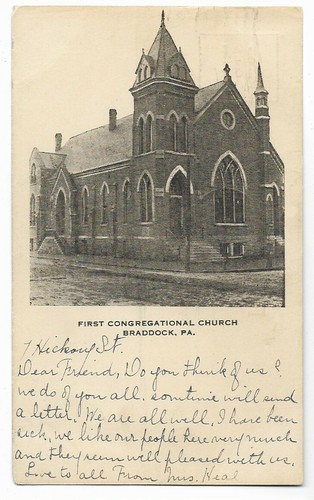 B&W VIEW,FIRST CONGREGATIONAL CHURCH~BRADDOCK,PITTSBURGH,PA -PM 1910