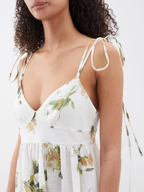 NUEVO ERDEM Maxi Vestido Estampado Floral Corbata Correa Lino BLANCO TALLA 12/100% AUTÉNTICO Foto 4 de 4