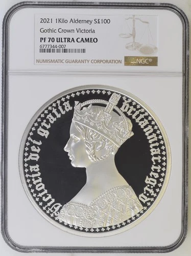 2021 Alderney Gothic Crown Victoria Kilo Silver NGC PF-70 UCAM